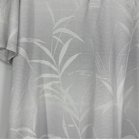 Tommy Bahama Polo Tropical Short Sleeve Shirt Gray & White Stripe Leaf Print XL - Picture 4 of 4